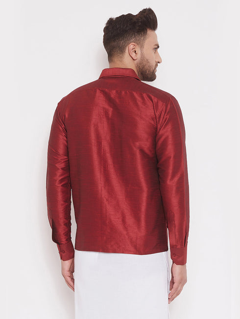Men's Maroon Silk Blend Ethnic Shirt